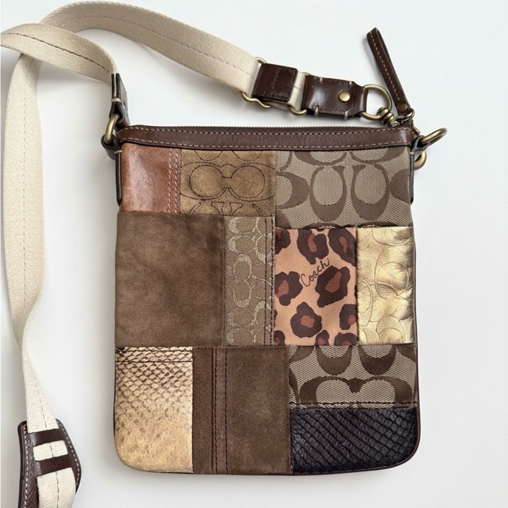 Coach Y2K Patchwork Animal Messenger Brown Crossbody